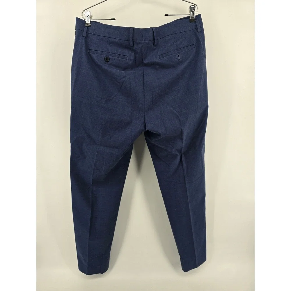 Banana Republic Dress Pants Mens 35x32 Blue Tapered Fit‎ Plaid Cotton Stretch